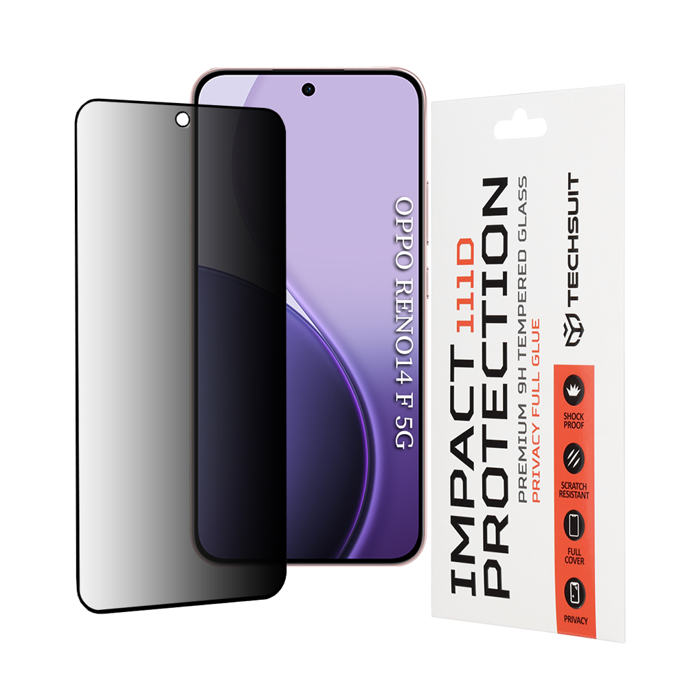 Калъф за Oppo Reno14 F / Reno14 FS 5G - Techsuit 111D Privacy Full Glue - Черен
