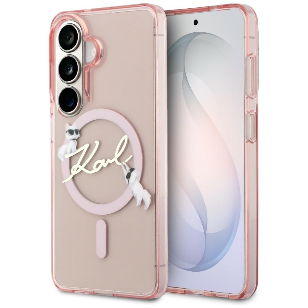 Калъф за Samsung Galaxy S26 - Karl Lagerfeld IML Choupette Karl Script Karl Script Logo MagSafe (KLHMS26S5HKSCAP) - Розов