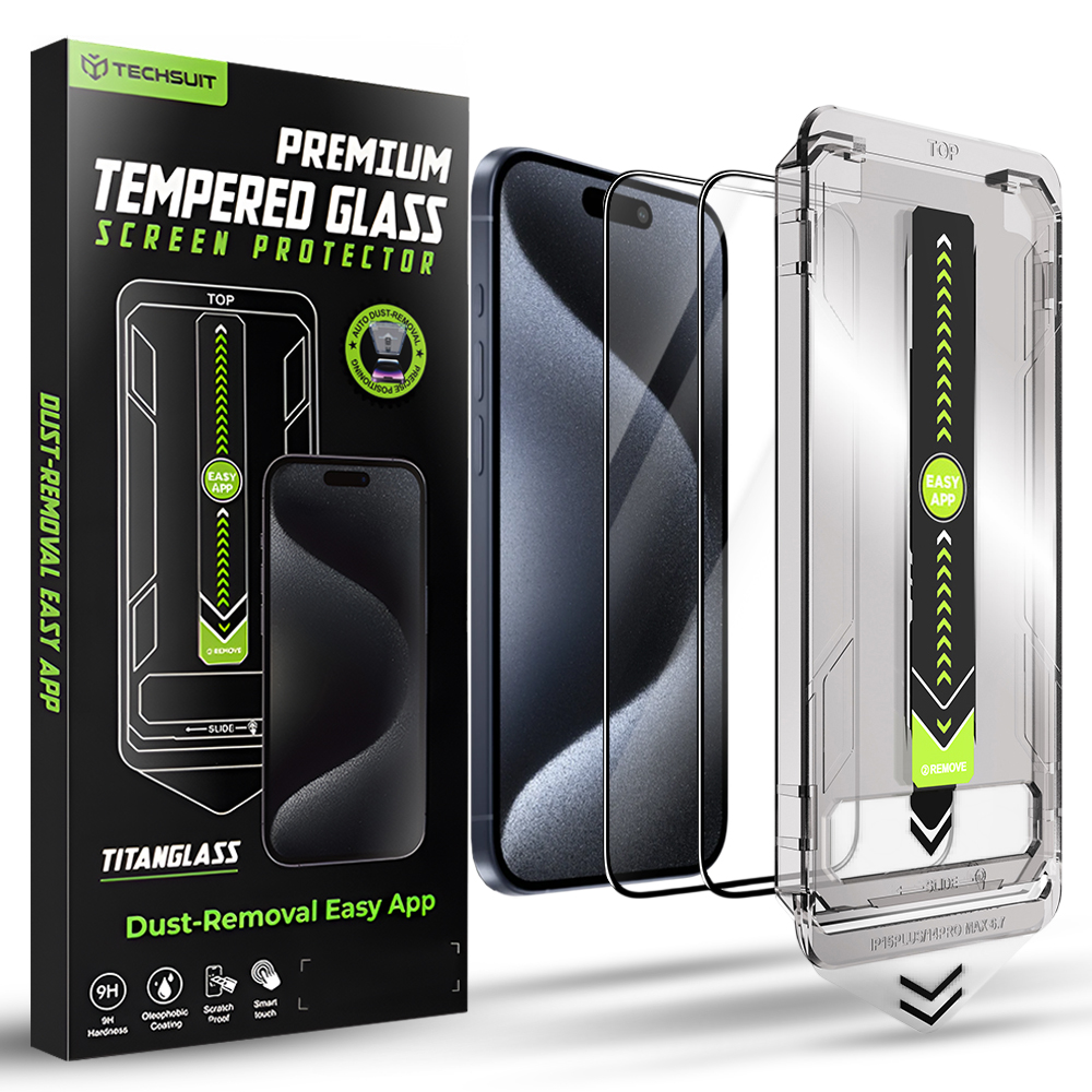 Калъф за iPhone 15 Pro (комплект от 2) - Techsuit TitanGlass FullCover - Черен