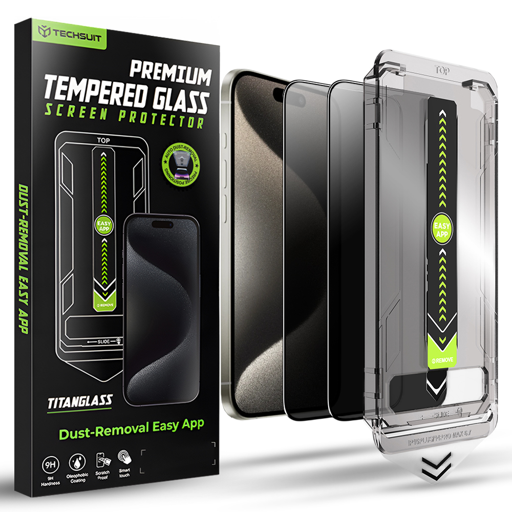 Калъф за iPhone 15 Pro Max (комплект от 2) - Techsuit TitanGlass FullCover - Поверителност