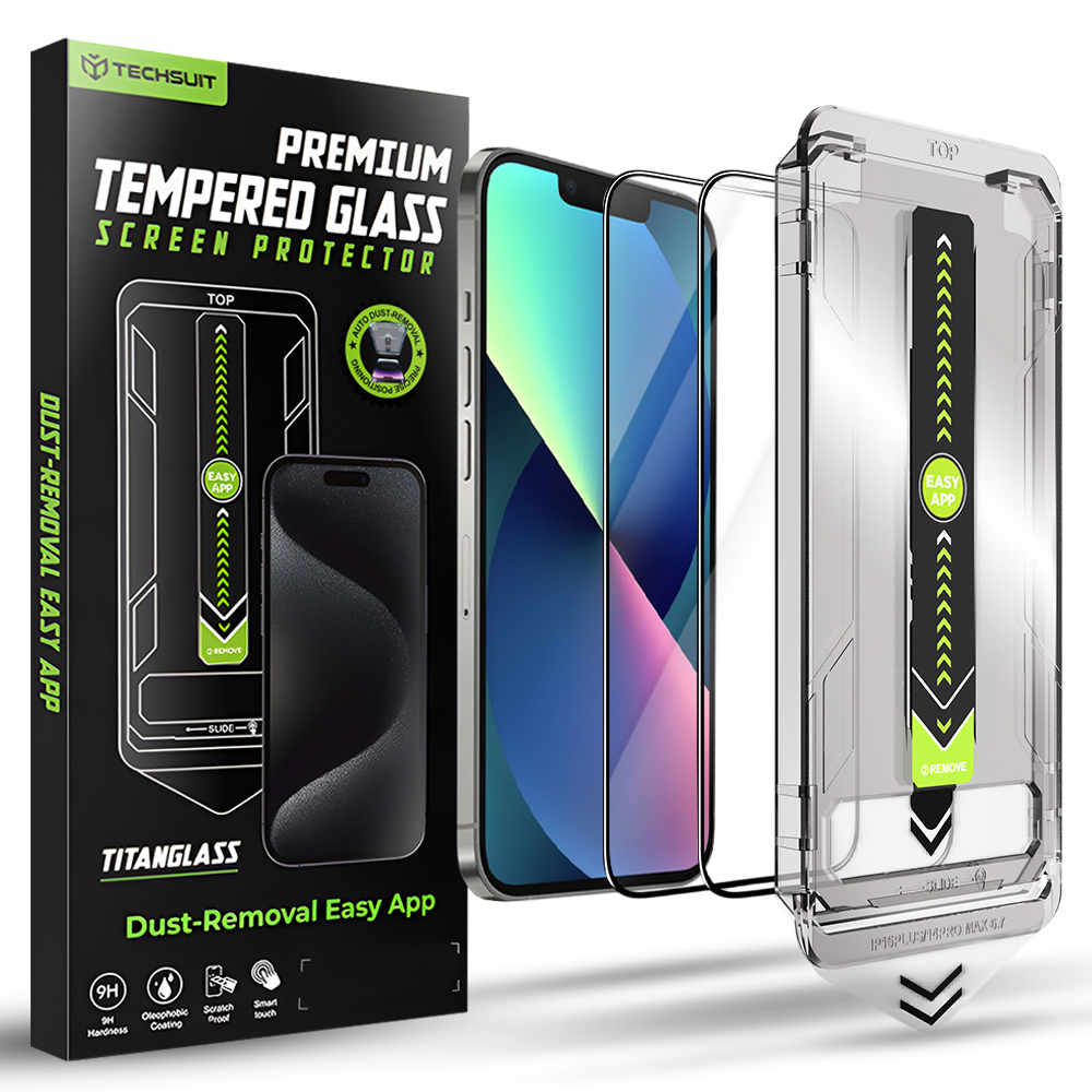 Калъф за iPhone 13 / iPhone 13 Pro / iPhone 14 / iPhone 16e / iPhone 17e (комплект 2) - Techsuit TitanGlass FullCover - Черен