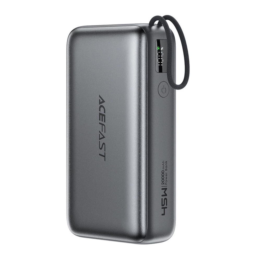 Външна батерия, USB-C, 20000mAh, 20000mAh, 45W, кабел - Acefast (M34) - Сива