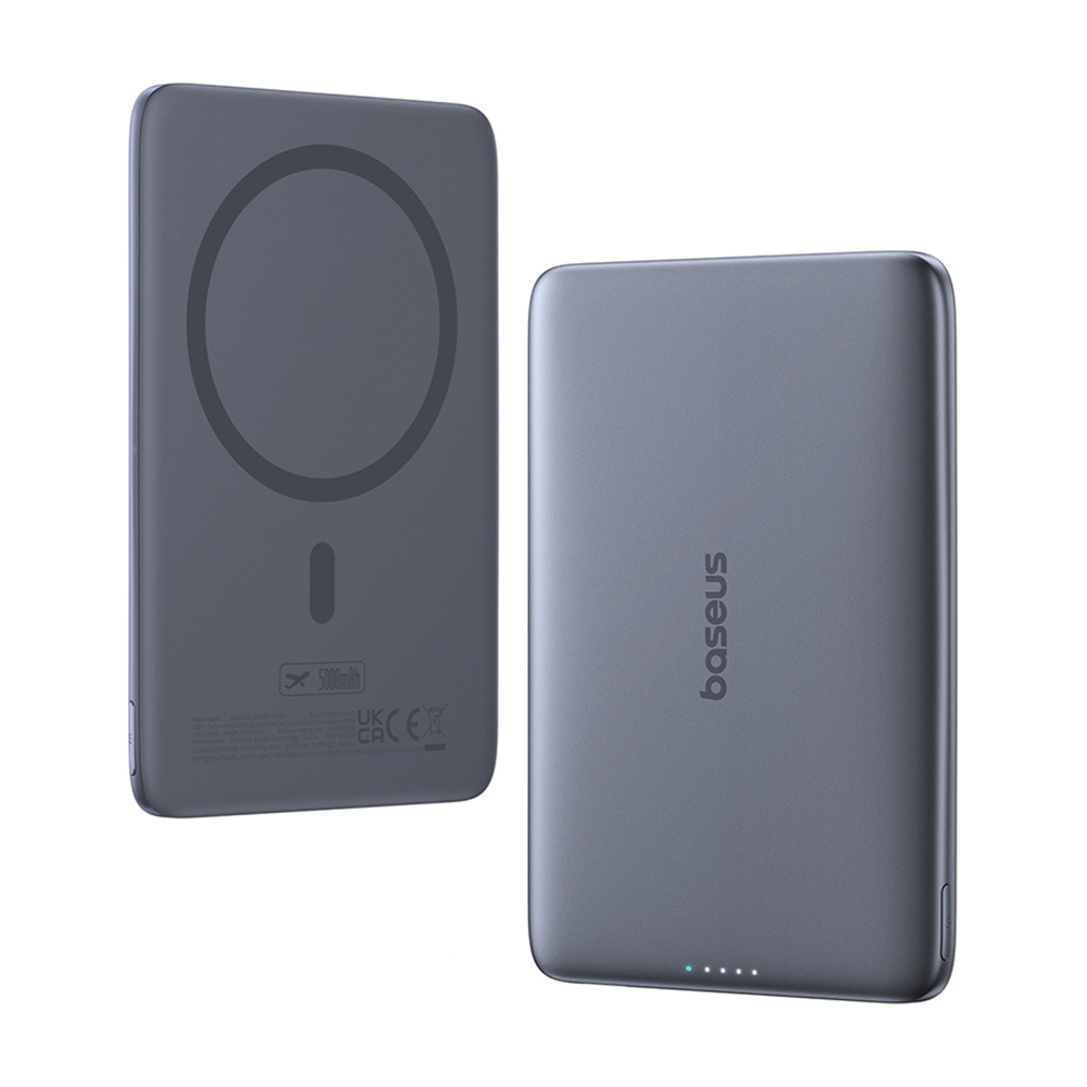 MagSafe външна батерия, Type-C PD20, 5000mAh + кабел 60W - Baseus PicoGo AM41 (P1007680C813-00) - Сива