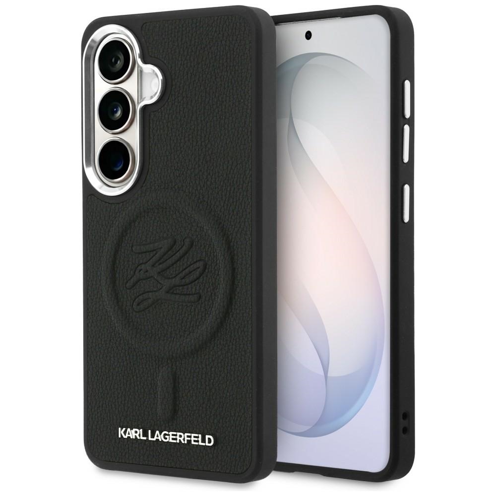 Калъф за Samsung Galaxy S26 Plus - кожа Karl Lagerfeld с вдлъбнато релефно лого MagSafe (KLHMS26MPGFKLRDK) - Черен