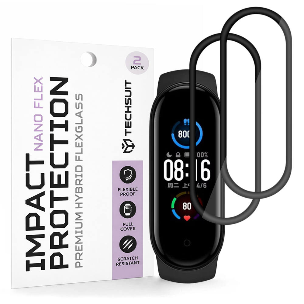 Калъф за Xiaomi Mi Band 5 /6 / 6 NFC (комплект 2) - Techsuit Nano Flex - Черен