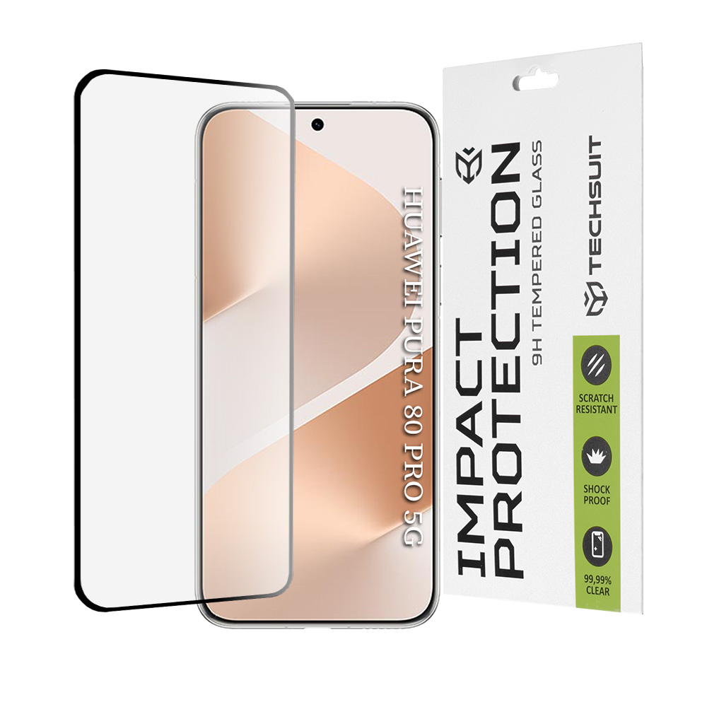 Капак за Huawei Pura 80 Pro - Techsuit 111D Full Cover / Full Glue Glass / 3D Curved Screen - Черен