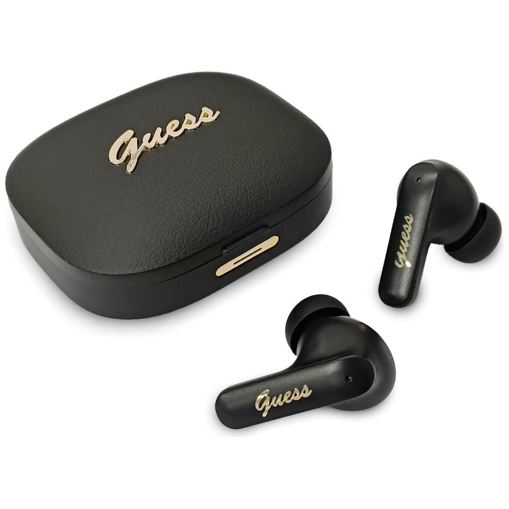 Слушалки тип „тапи", BT5.4, TWS, с микрофон, 400mAh - Guess Script Metal Logo (GUTWSWSX45PGSKSK) - Черни