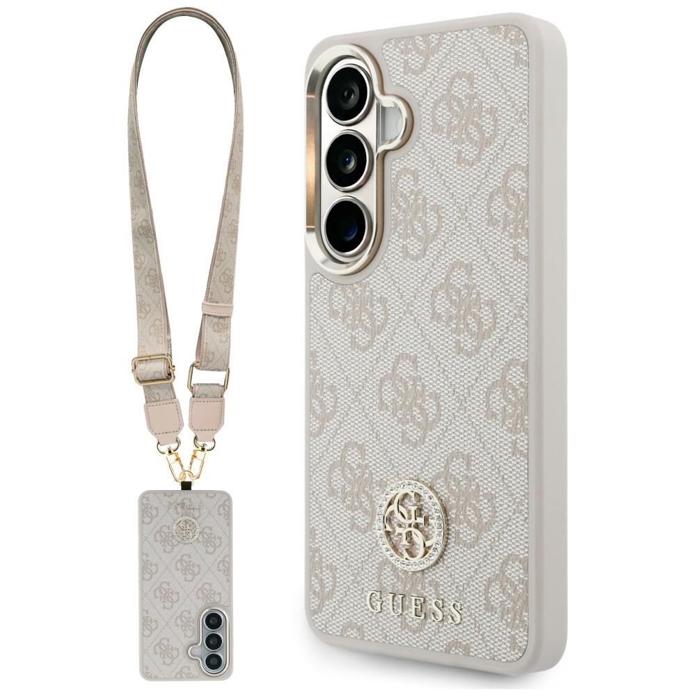 Калъф за Samsung Galaxy S26 - Guess 4G Big Rhinestone Triangle Triangle Strap (GUHMS26SP4G4DCSP) - Розов