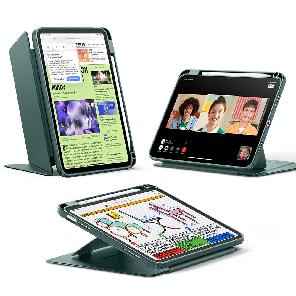 Калъф за iPad 10 (2022) 10.9 / 11 (2025) / 12 (2026) - ESR Flip Hybrid (с държач за молив) - Midnight Зелен