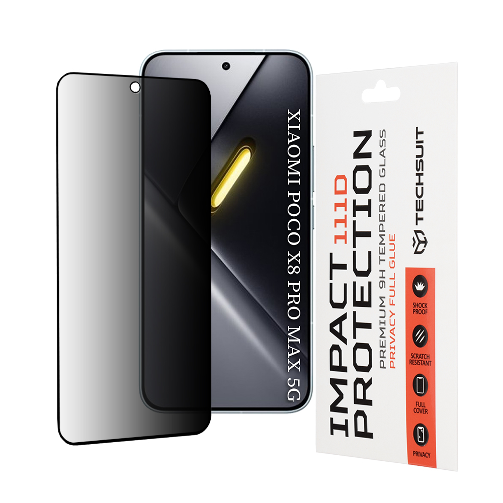 Фолио за Xiaomi Poco X8 Pro Max - Techsuit 111D Privacy Full Glue - черно