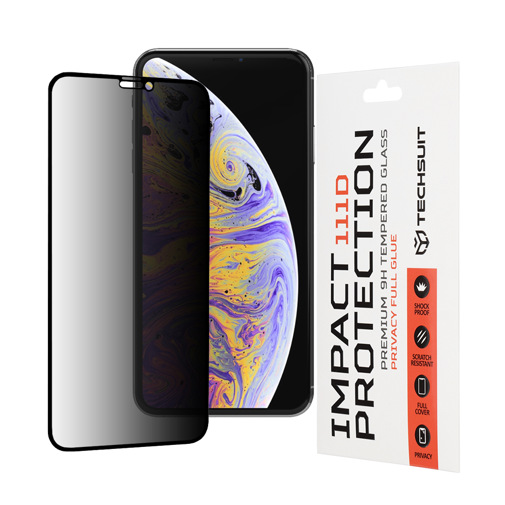 Калъф за iPhone XS Max / iPhone 11 Pro Max - Techsuit 111D Privacy Full Glue - Черен
