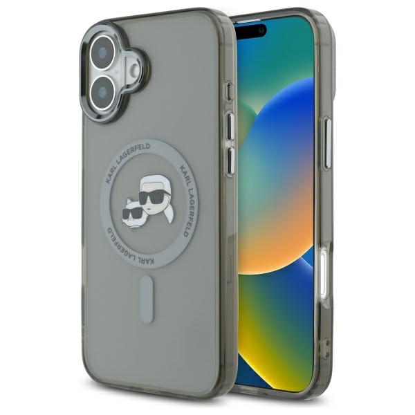 Калъф за iPhone 16 - Karl Lagerfeld IML MagSafe (KLHMP16SHLSKCK) - Metal Karl&Choupette Head