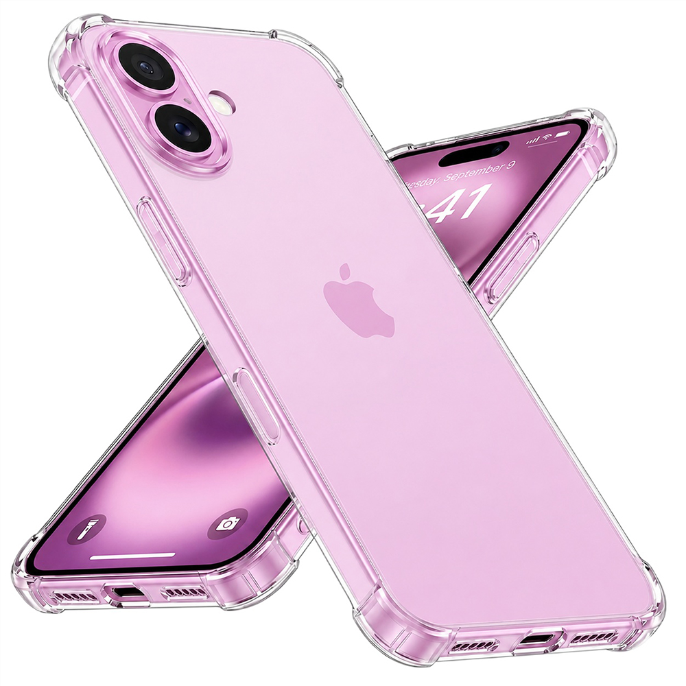 Калъф за iPhone 16 Plus - Techsuit Удароустойчив прозрачен силикон [Голяма дупка за обектив] - Прозрачен