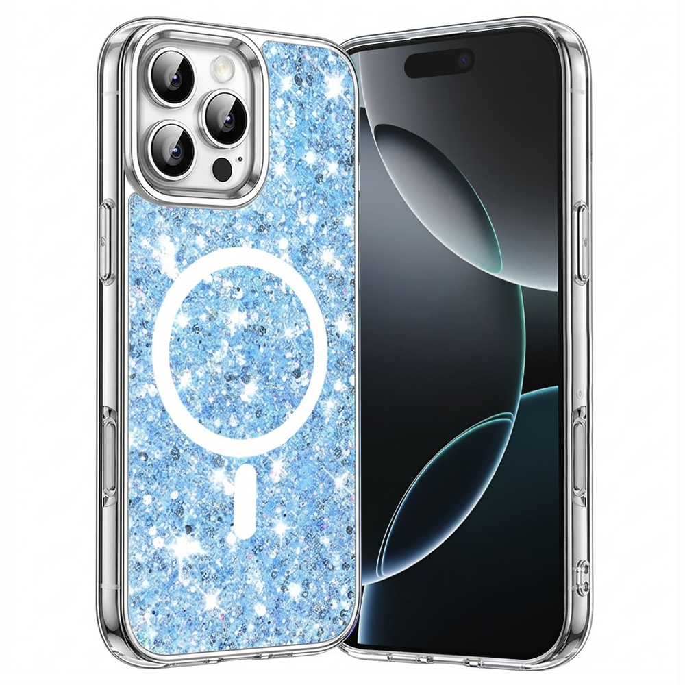 Калъф за iPhone 16 Pro - Techsuit Sparkly Glitter MagSafe - Син