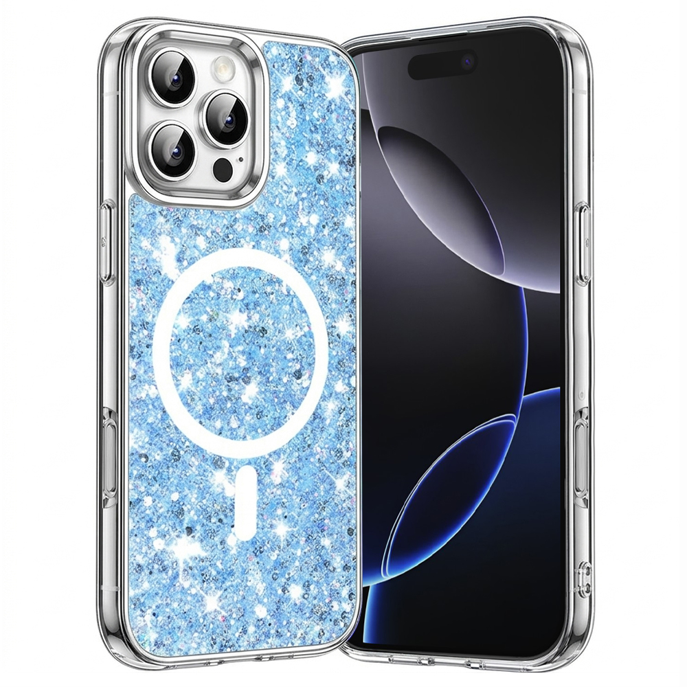 Калъф за iPhone 16 Pro Max - Techsuit Sparkly Glitter MagSafe - Син