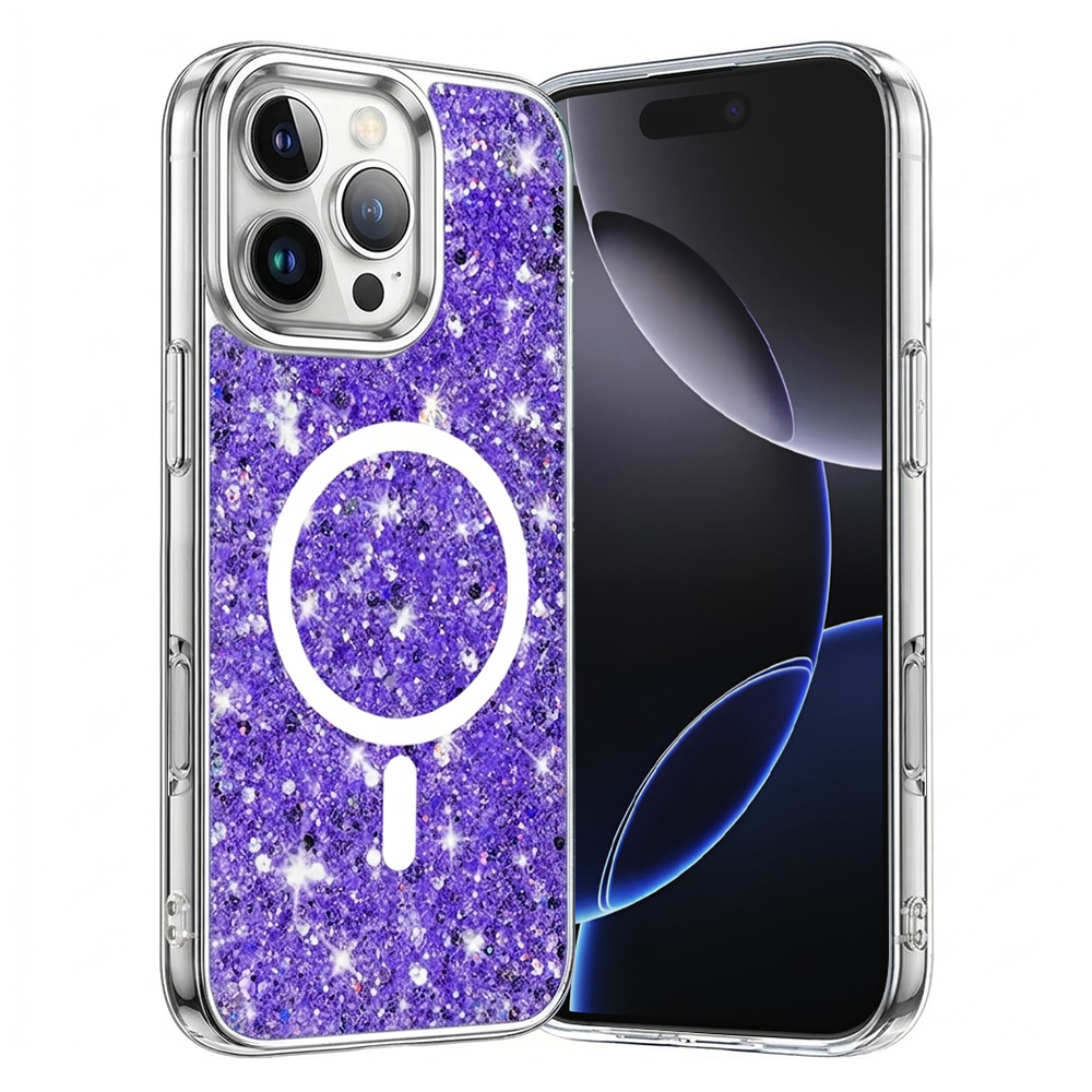 Калъф за iPhone 16 Pro Max - Techsuit Sparkly Glitter MagSafe MagSafe - Лилав