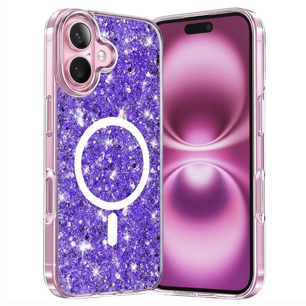 Калъф за iPhone 16 Plus - Techsuit Sparkly Glitter MagSafe - Лилав