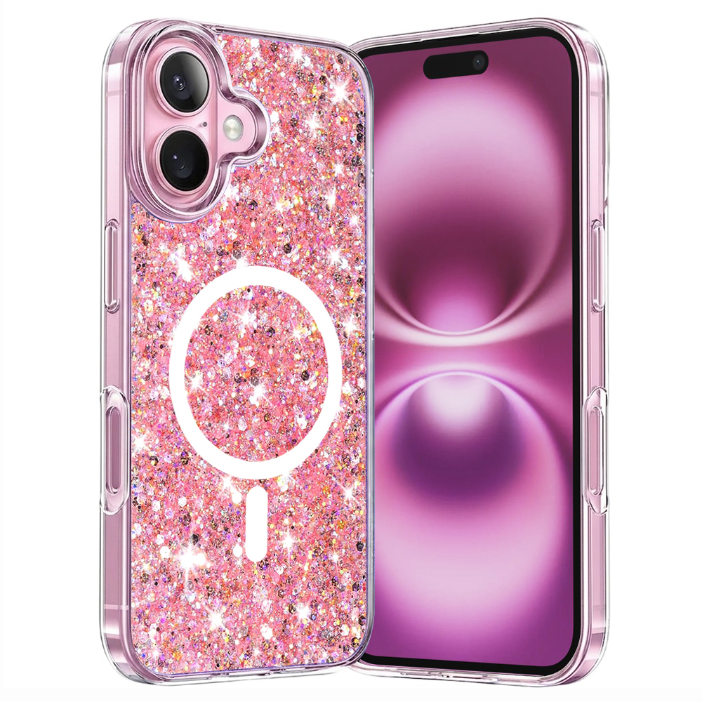 Калъф за iPhone 16 Plus - Techsuit Sparkly Glitter MagSafe - Розов