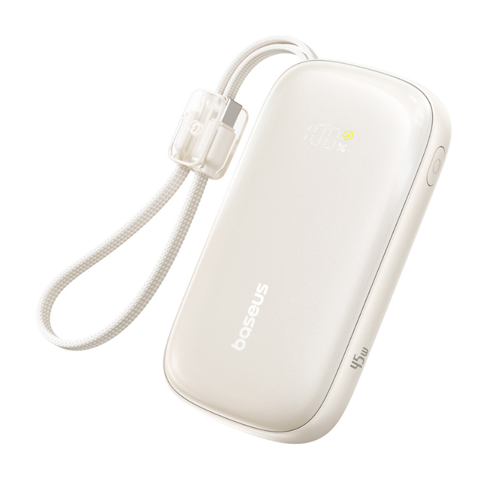 Power Bank, разглобяем кабел, 10000mAh, 45W, цифров дисплей, USB, USB-C - Baseus EnerFill FC21 Qpow 3 Ultra (E0027Q01) - естествен титан