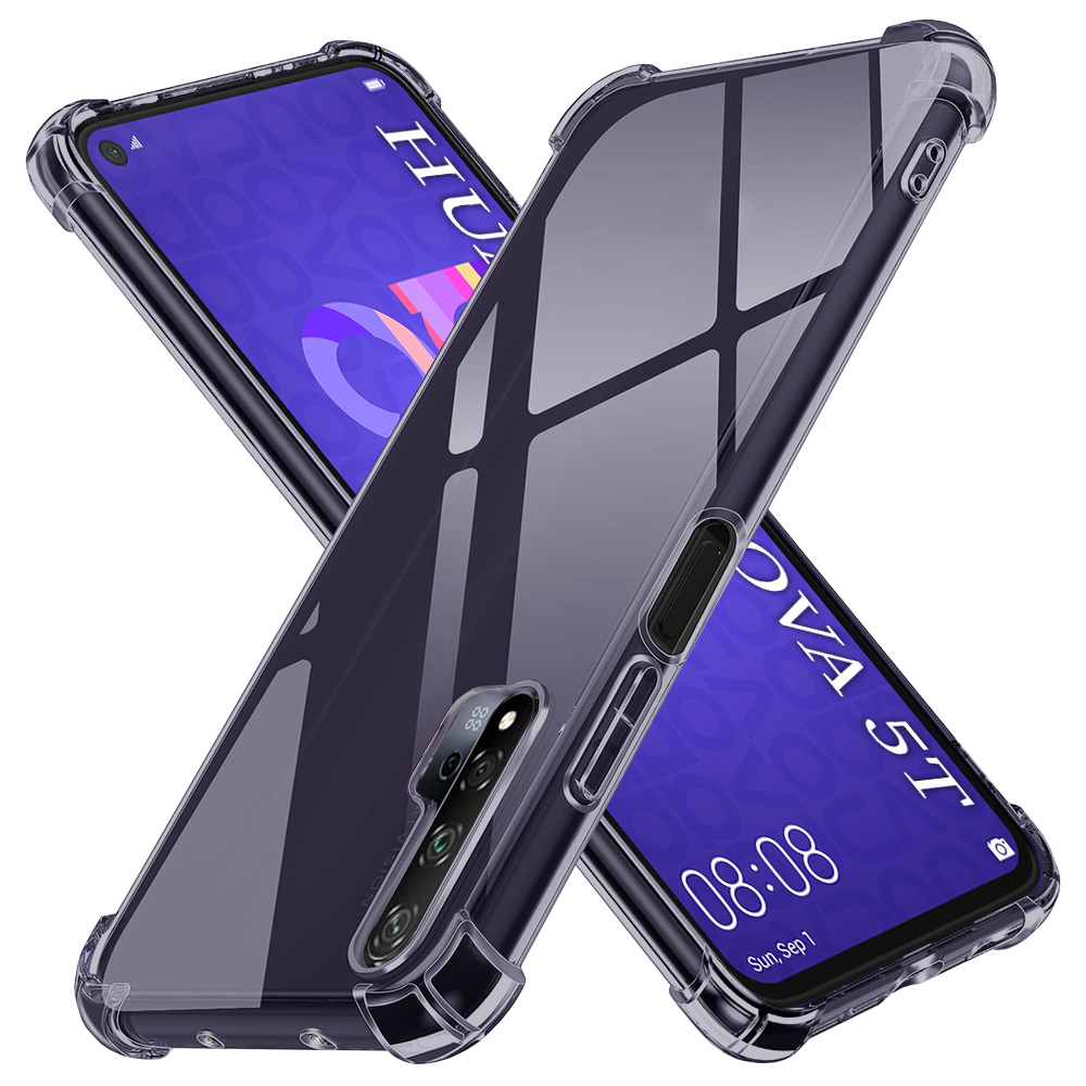 Калъф за Huawei Nova 5T / Honor 20 - Techsuit Shockproof Прозрачен Silicone - Smoke Черен