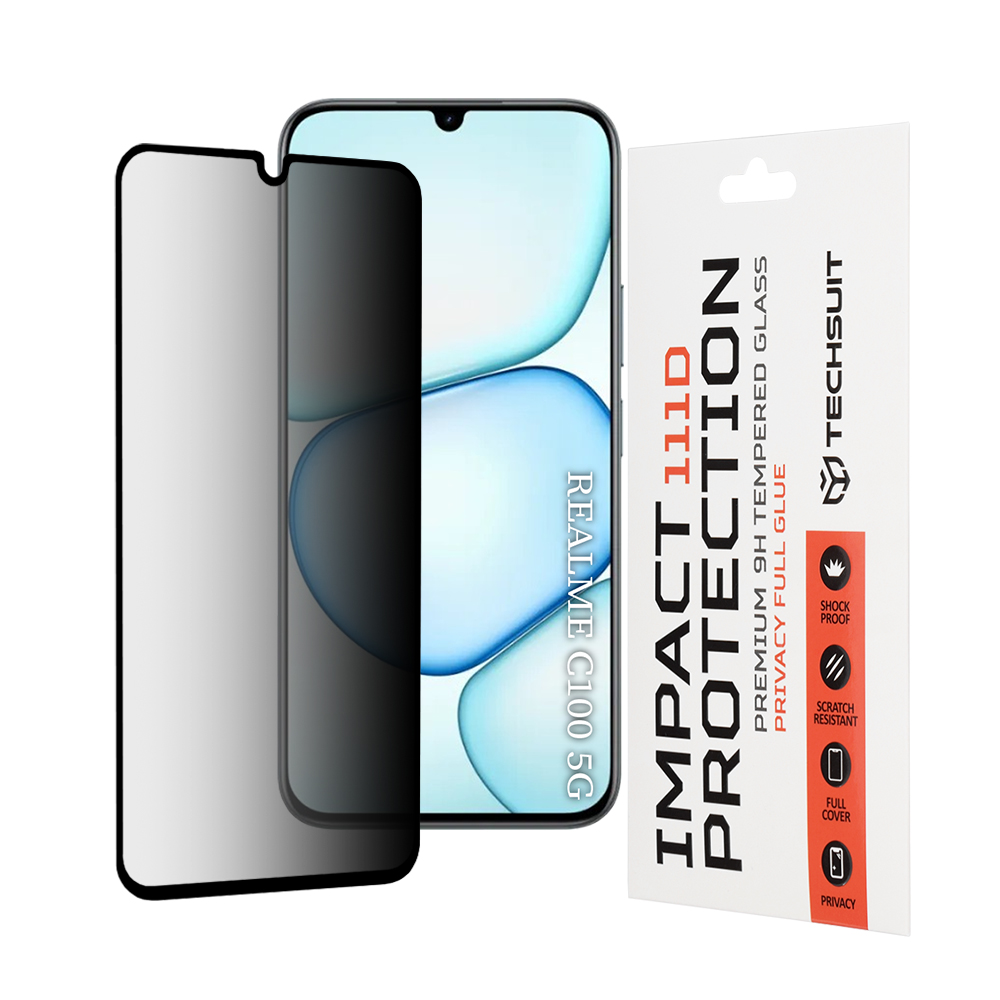 Фолио за Realme C100 5G - Techsuit 111D Privacy Full Glue - черно