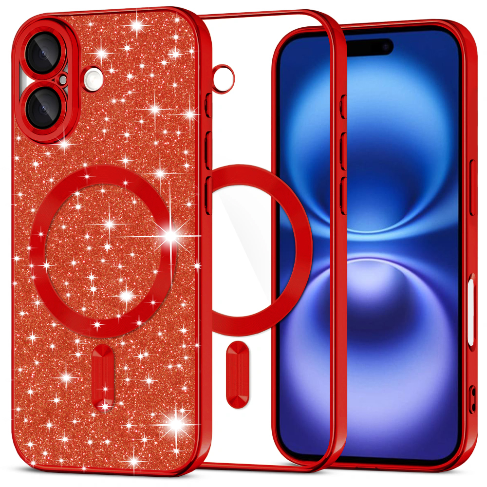 Калъф за iPhone 16 - Techsuit Luxury Glitter MagSafe - Червен