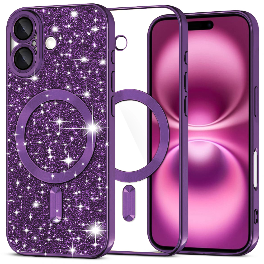 Калъф за iPhone 16 Plus - Techsuit Luxury Glitter MagSafe - Deep Лилав