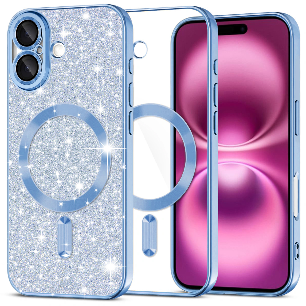 Калъф за iPhone 16 Plus - Techsuit Luxury Glitter MagSafe - Светлосин