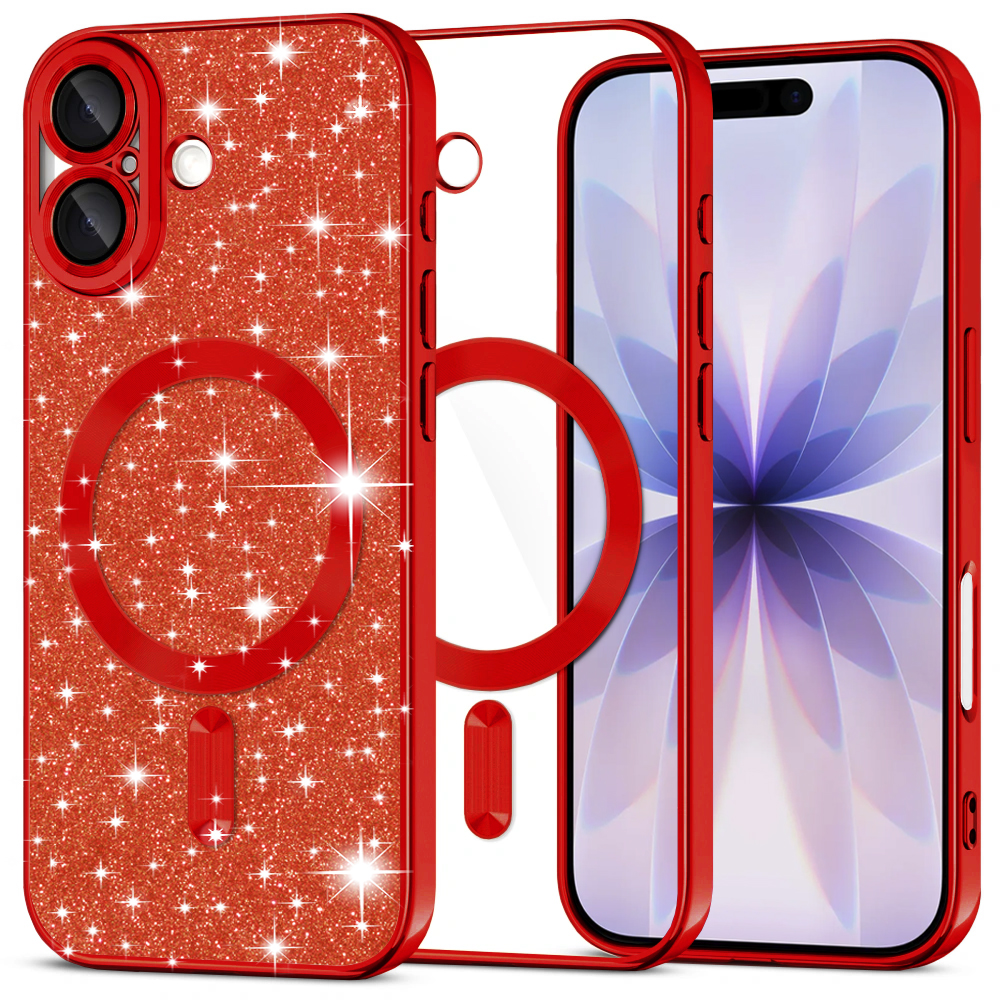 Калъф за iPhone 17 - Techsuit Luxury Glitter MagSafe - Червен