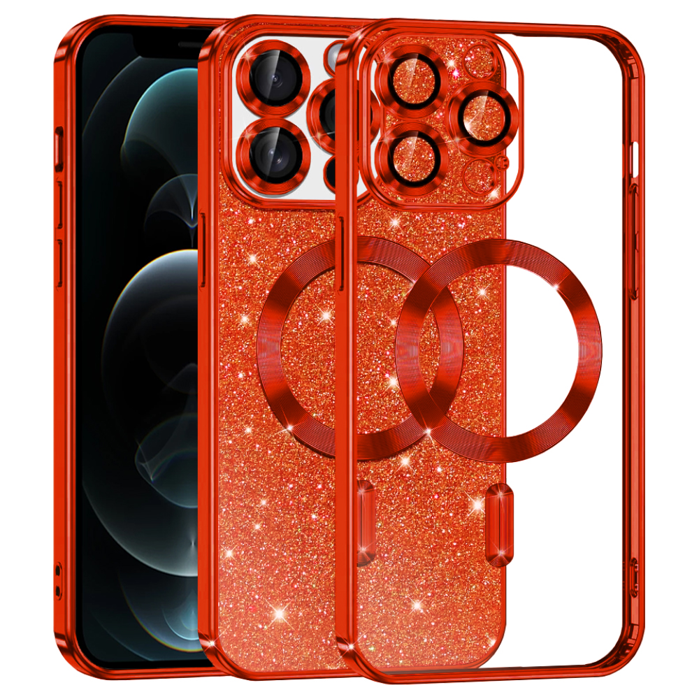 Калъф за iPhone 12 Pro - Techsuit Luxury Glitter MagSafe - Червен