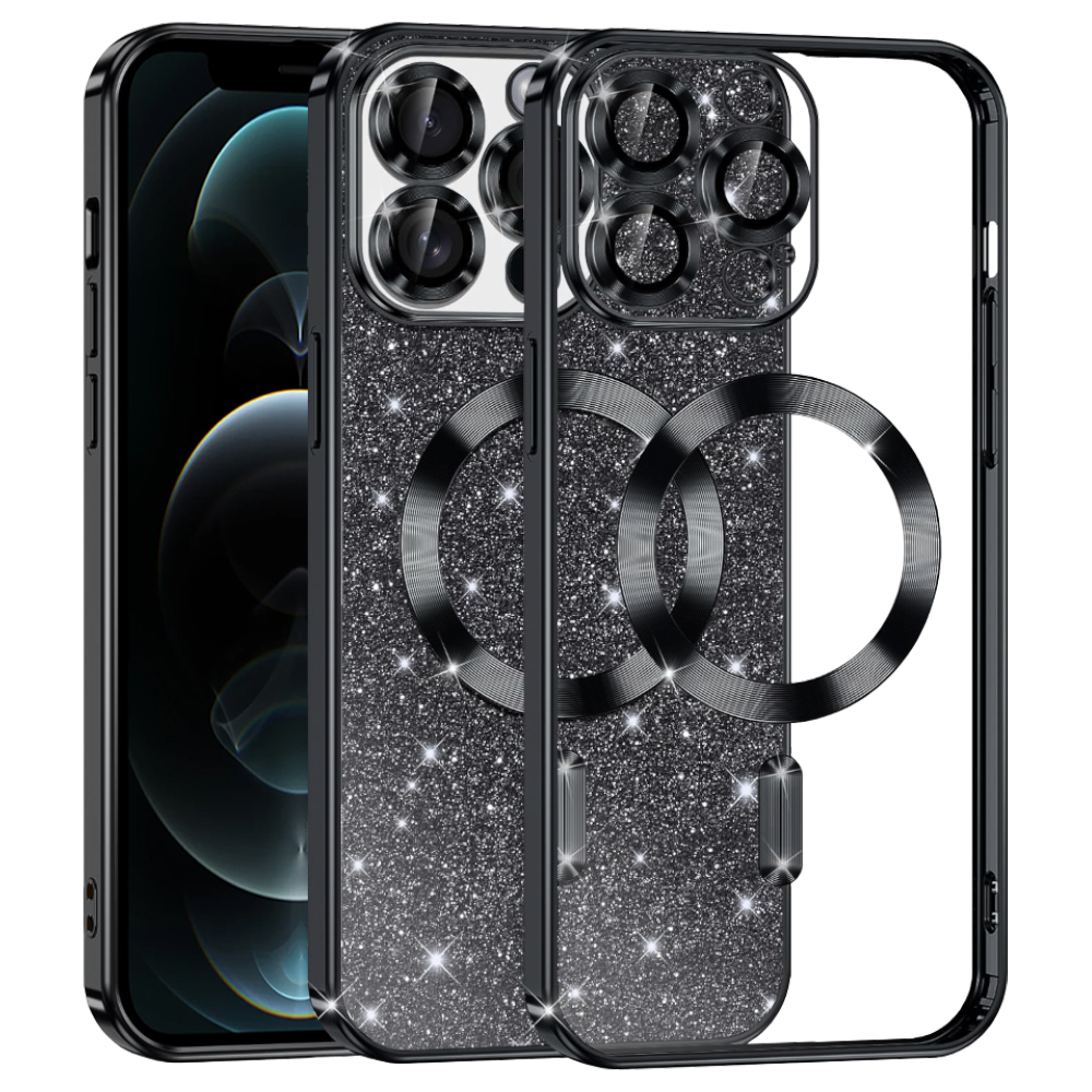 Калъф за iPhone 12 Pro - Techsuit Luxury Glitter MagSafe - Черен