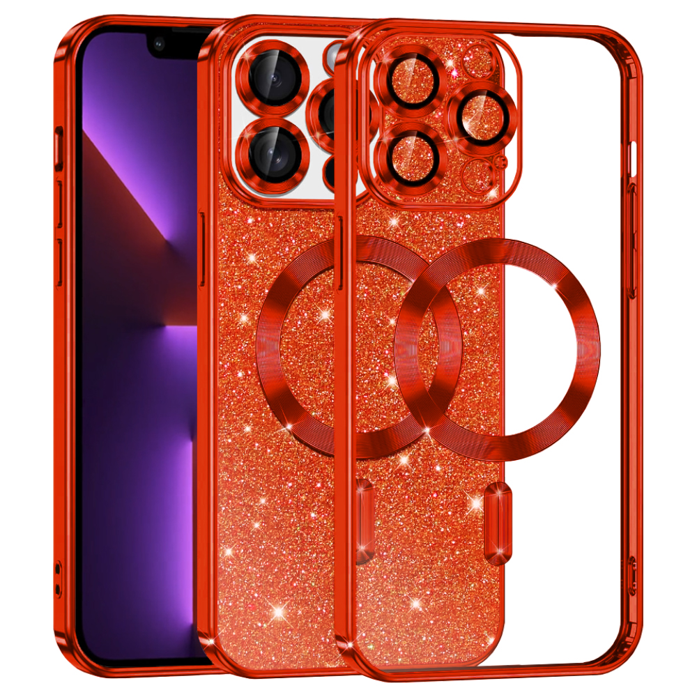 Калъф за iPhone 13 Pro - Techsuit Luxury Glitter MagSafe - Червен