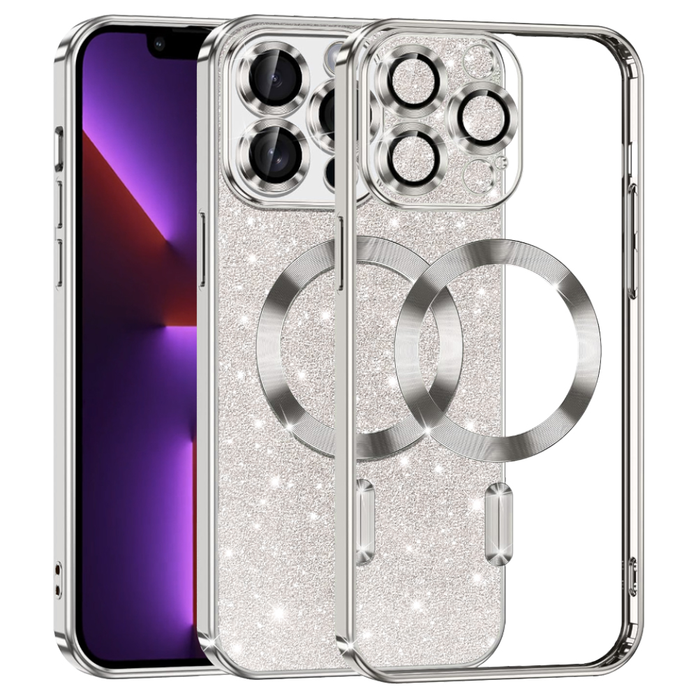 Калъф за iPhone 13 Pro - Techsuit Luxury Glitter MagSafe - Сребрист