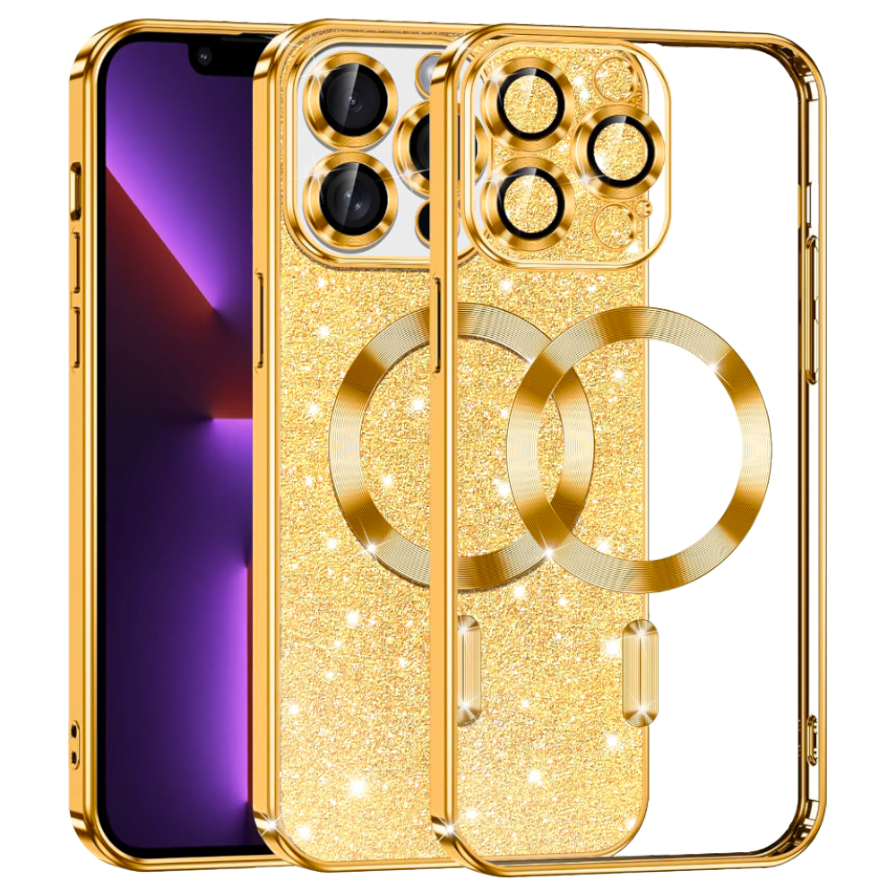 Калъф за iPhone 13 Pro - Techsuit Luxury Glitter MagSafe - златен