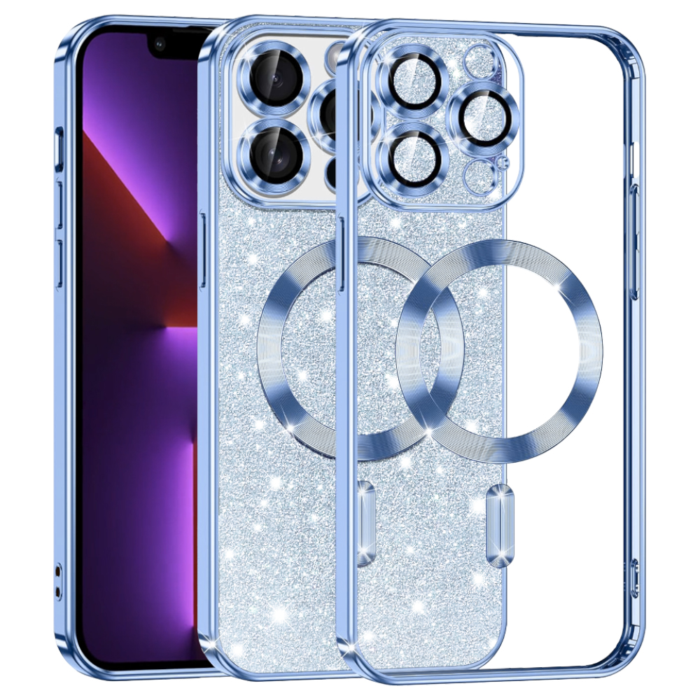 Калъф за iPhone 13 Pro - Techsuit Luxury Glitter MagSafe - Светлосин
