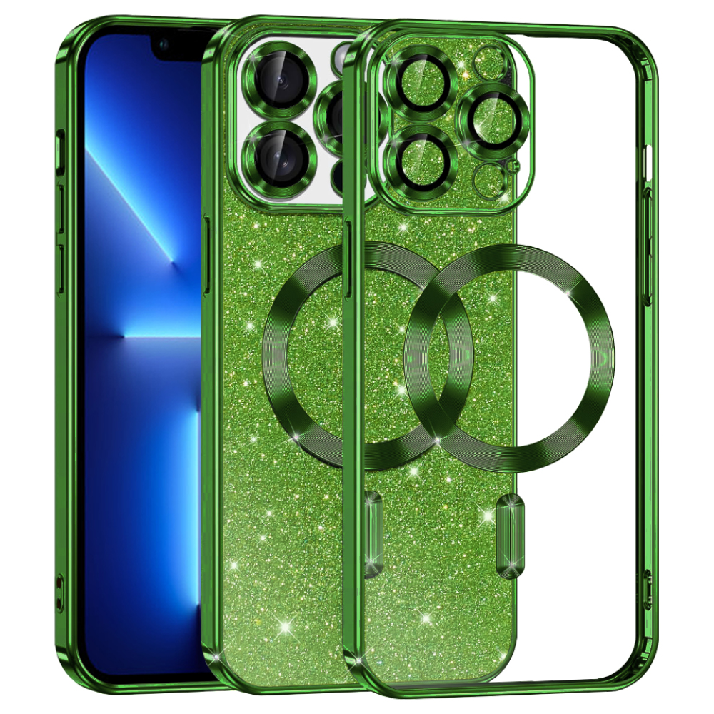 Калъф за iPhone 13 Pro Max - Techsuit Luxury Glitter MagSafe - Deep Зелен