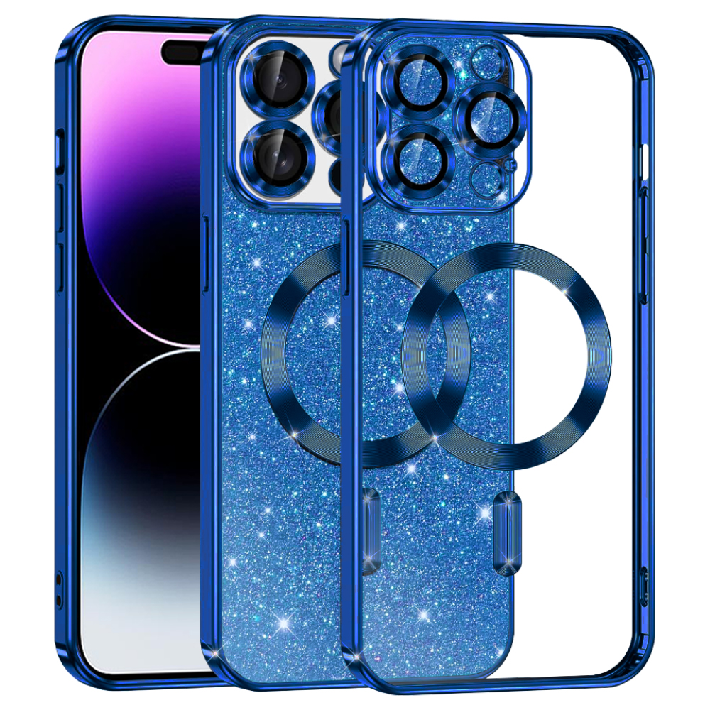 Калъф за iPhone 14 Pro Max - Techsuit Luxury Glitter MagSafe - Deep Син