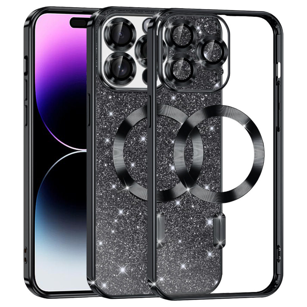 Калъф за iPhone 14 Pro Max - Techsuit Luxury Glitter MagSafe - Черен