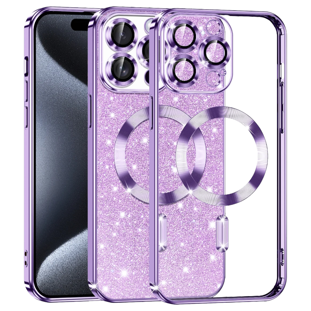 Калъф за iPhone 15 Pro - Techsuit Luxury Glitter MagSafe - Светло лилав