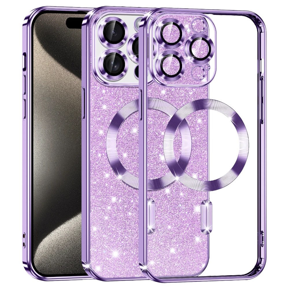 Калъф за iPhone 15 Pro Max - Techsuit Luxury Glitter MagSafe - Светло лилав