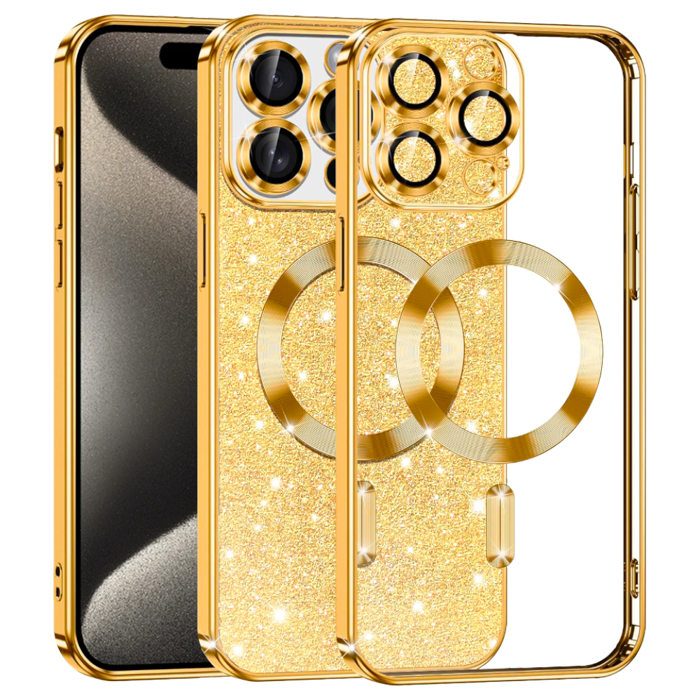 Калъф за iPhone 15 Pro Max - Techsuit Luxury Glitter MagSafe - Златист