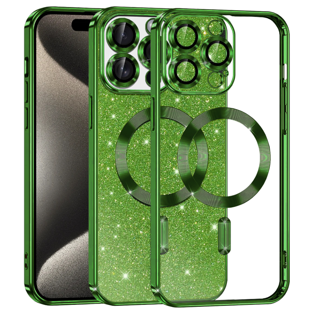 Калъф за iPhone 15 Pro Max - Techsuit Luxury Glitter MagSafe - Deep Зелен