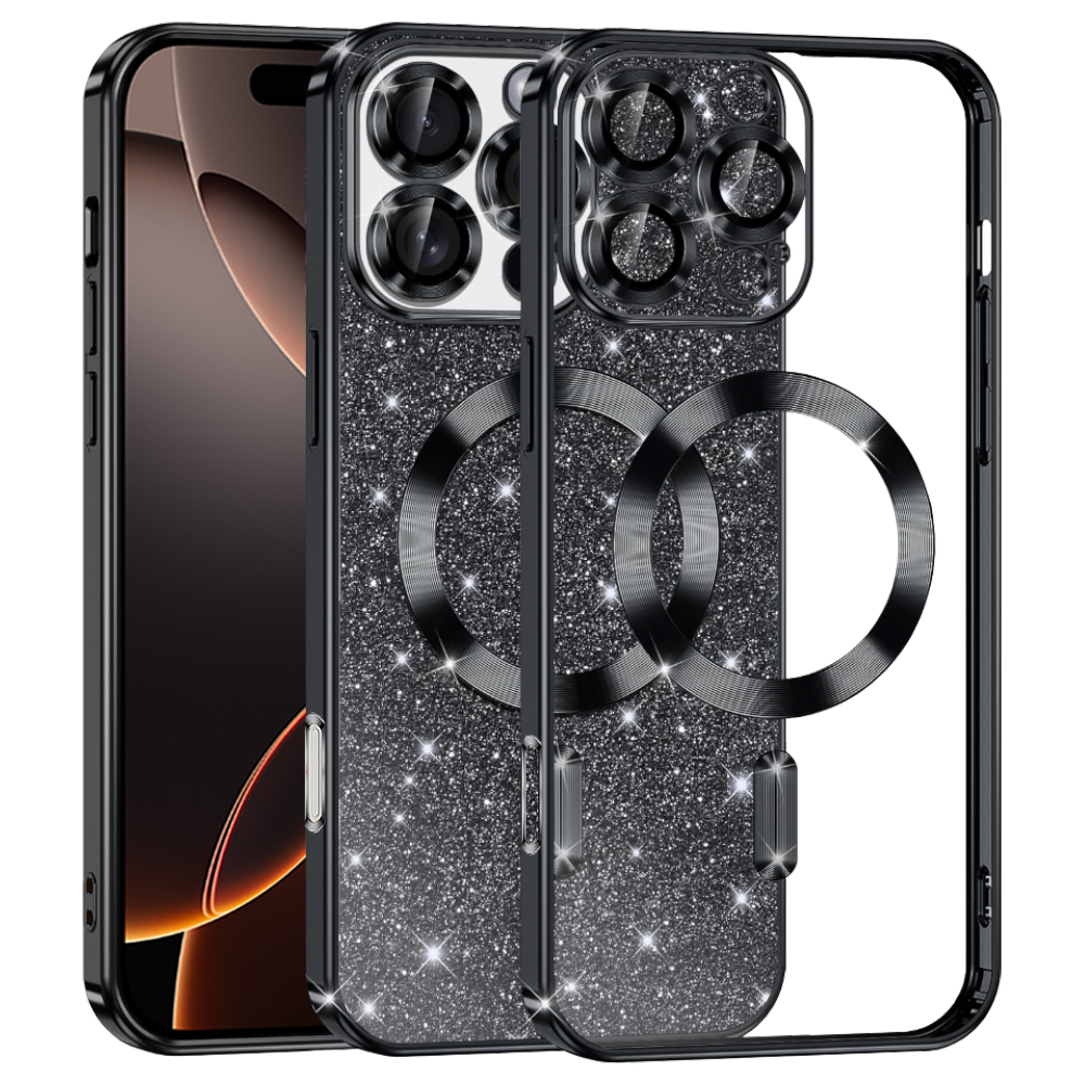 Калъф за iPhone 16 Pro - Techsuit Luxury Glitter MagSafe - Черен