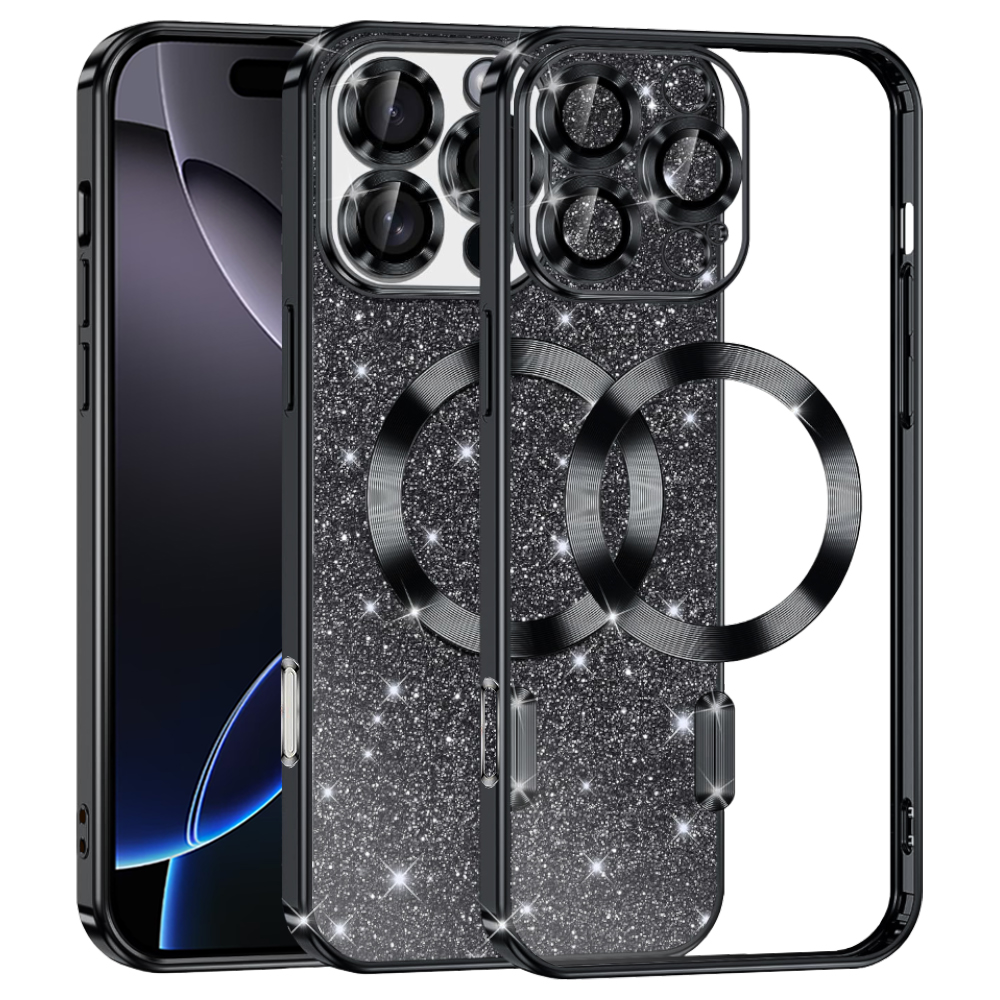 Калъф за iPhone 16 Pro Max - Techsuit Luxury Glitter MagSafe - Черен