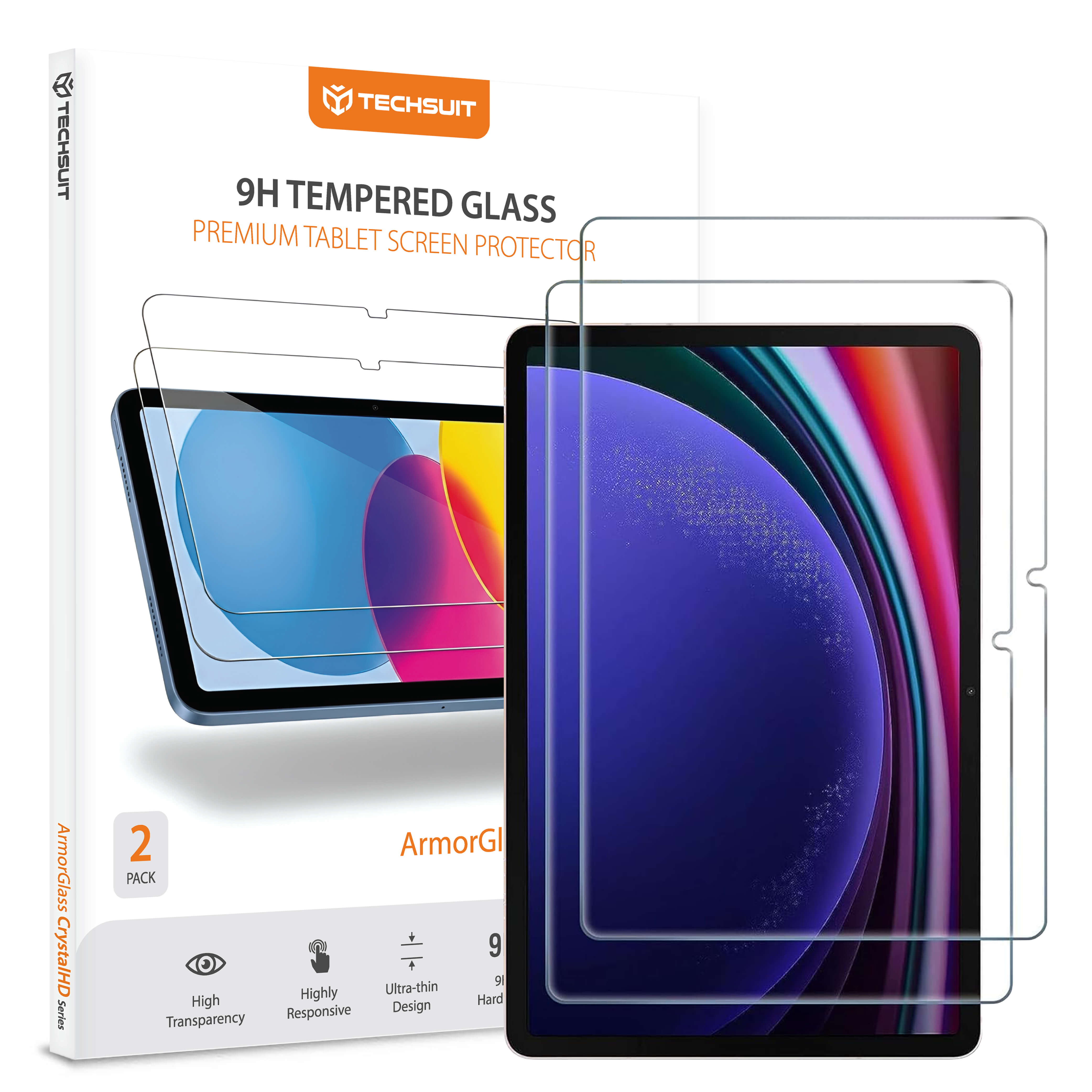 Капак за Samsung Galaxy Tab S9 / S9 FE / S10 FE / S10 Lite (комплект 2) - Techsuit ArmorGlass CrystalHD - Прозрачен