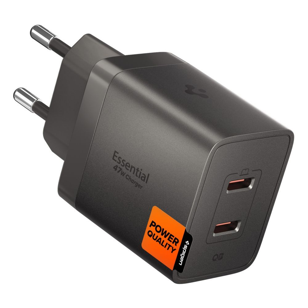 Зарядно за контакт, 2x Type-C, 47W, бързо зареждане, Quantum Boost - Spigen Essential EE472EU (ACH10450) - Антрацит