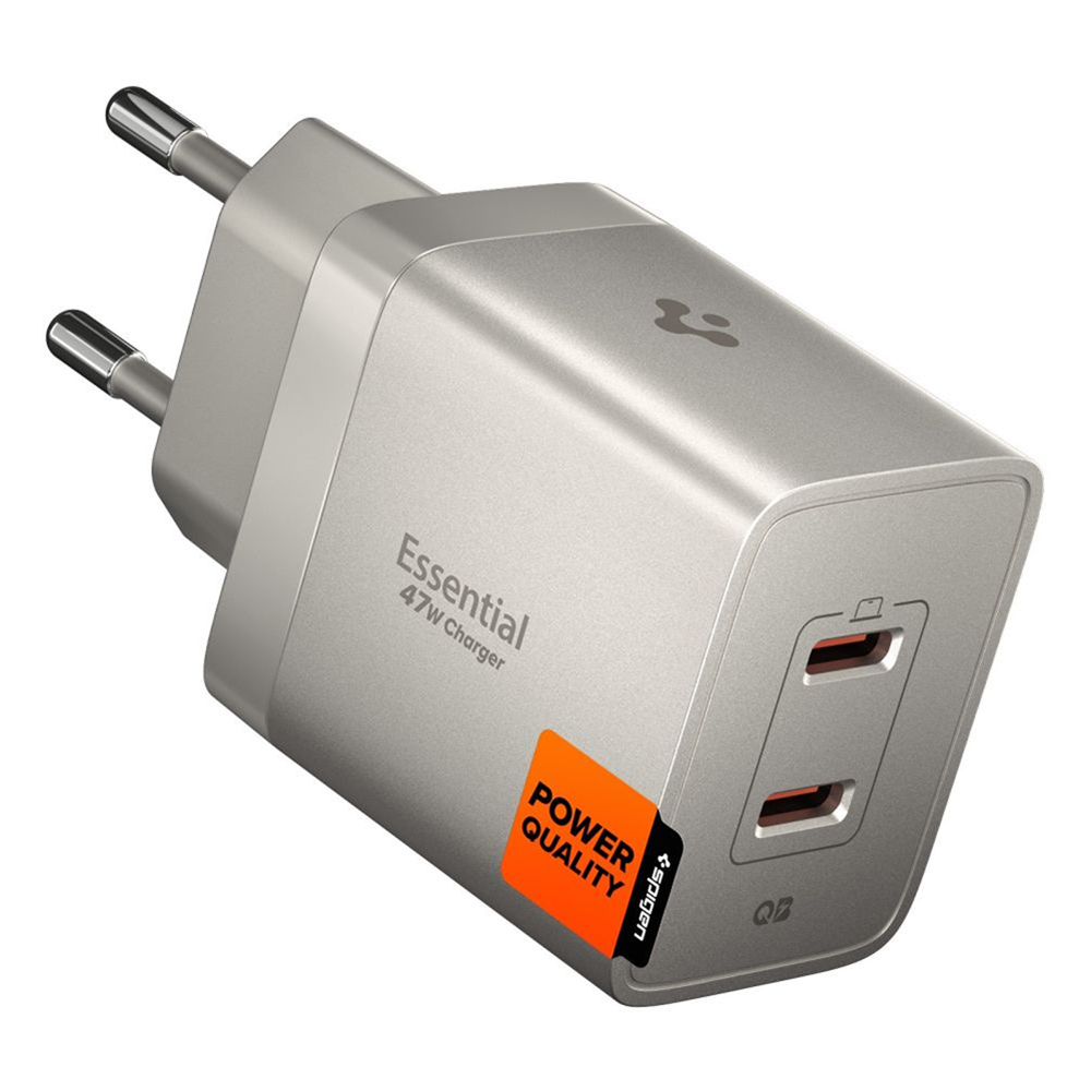 Зарядно за контакт, 2x Type-C, 47W, бързо зареждане, Quantum Boost - Spigen Essential EE472EU (ACH10451) - Натурален титан