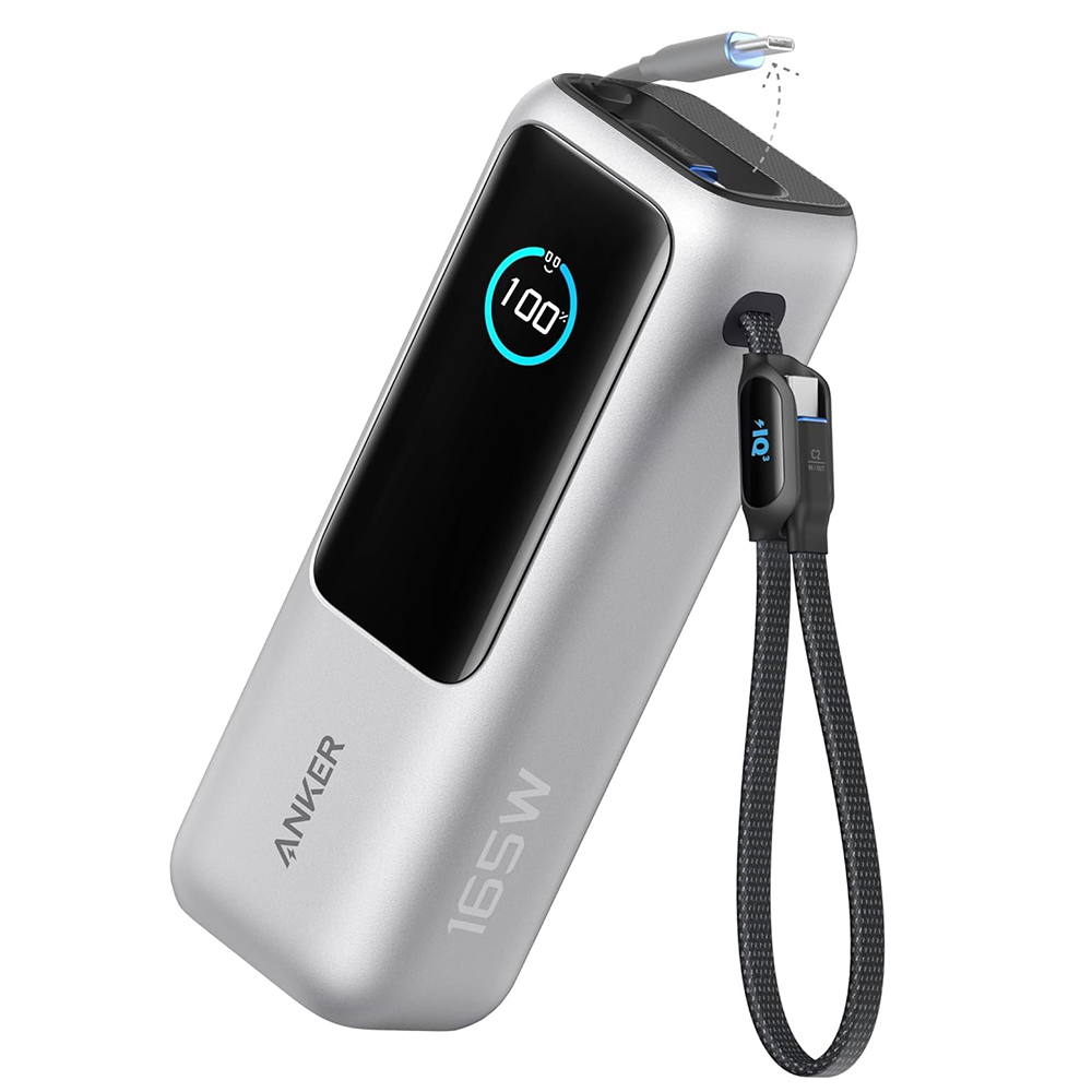 Преносима външна батерия с 2x Type-C, USB-C и USB кабели, дигитален дисплей, 25 000 mAh, 165 W - Anker Prime (A1695H41) - Сребриста
