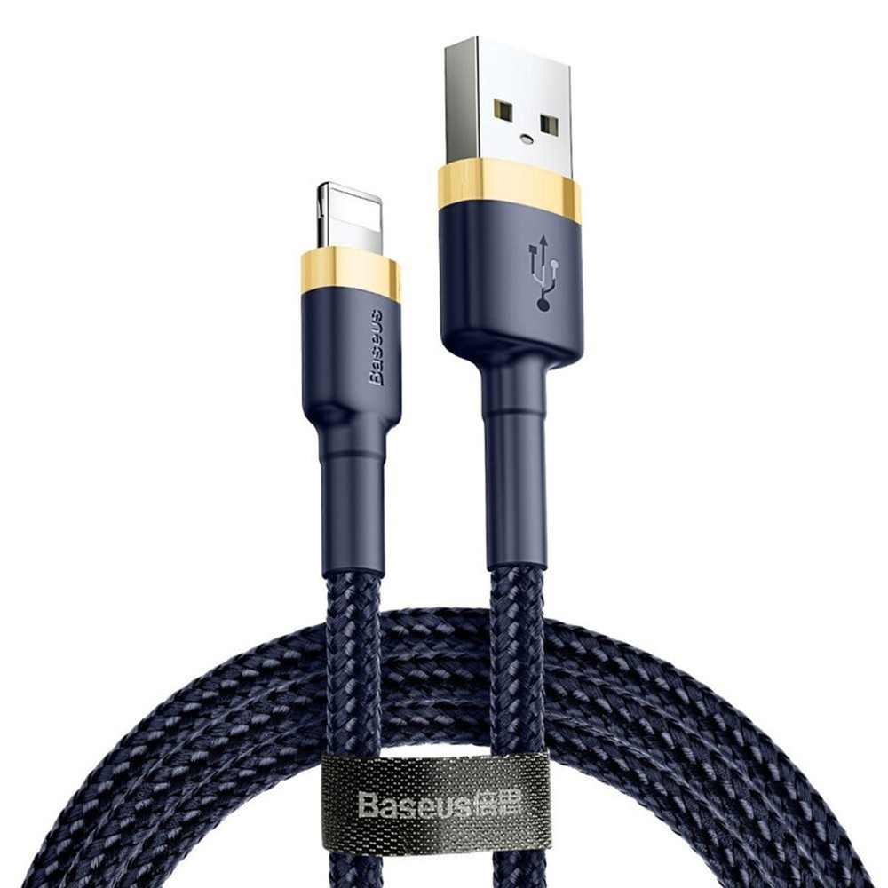 USB към Lightning кабел, бързо зареждане, QC3.0, 2.4A, 1m - Baseus Cafule (CALKLF-BV3) - син / златист