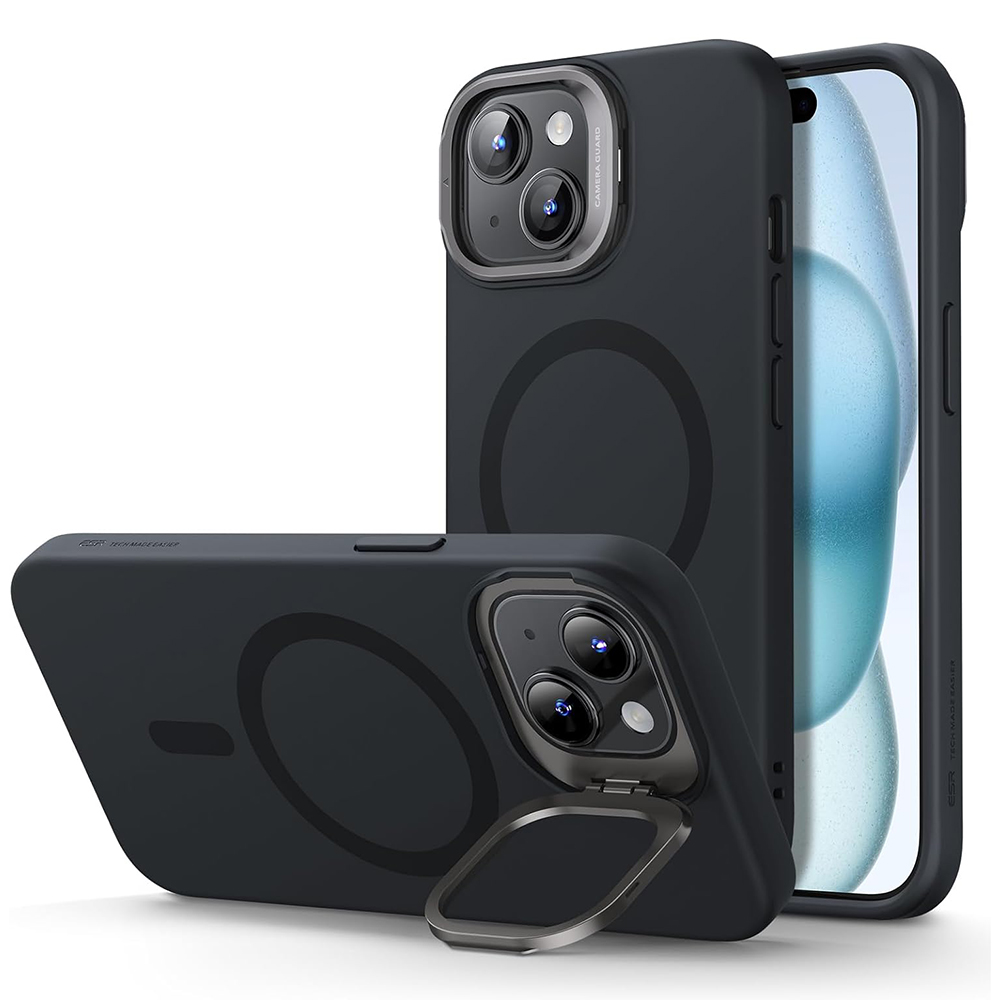 Калъф за iPhone 15 Plus - ESR Cloud Soft HaloLock Kickstand - Черен